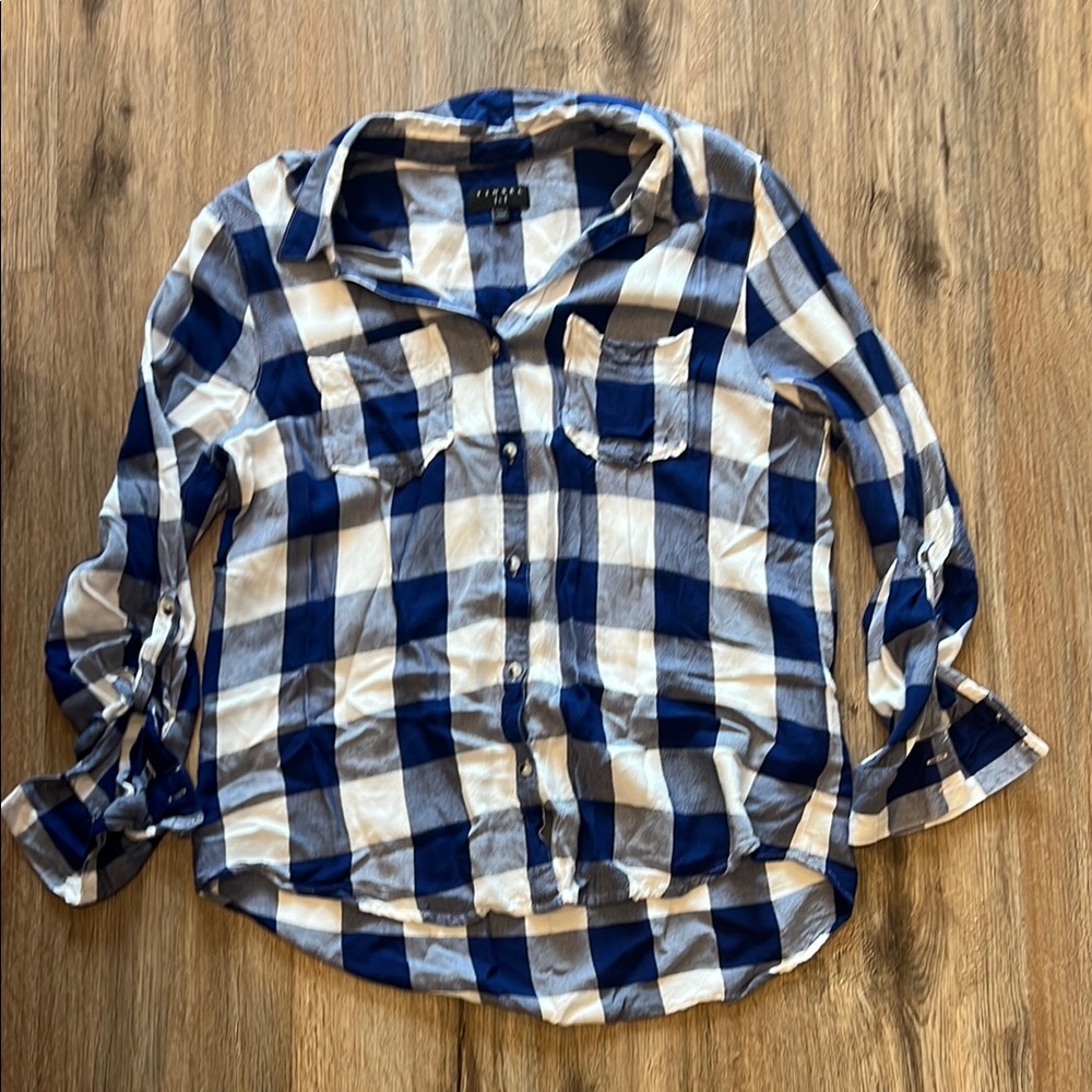 Tinsel Blue and White Plaid Button-Up Shirt